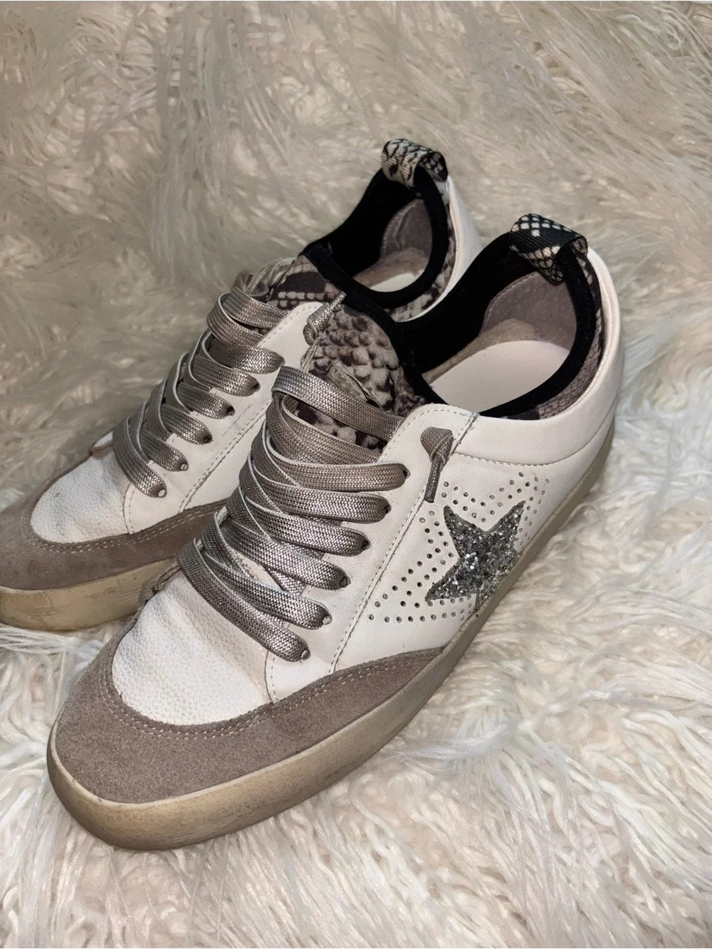 Gianni Bini White Sneakers with Silver Glitter Star